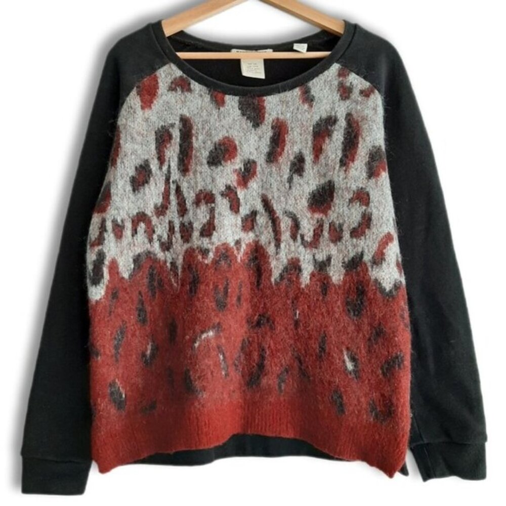 MAISON SCOTCH Sweater Fuzzy Mixed Media Crewneck & Sweatshirt Top Sz 6 / S Flaw